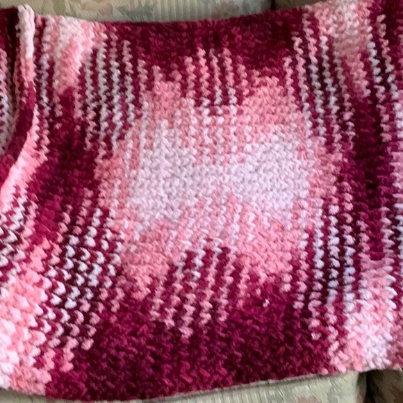 Wife’s Handmade Pink,Cranberry,white loom knit blanket soft, warm and cuddly - Picture 2 of 4